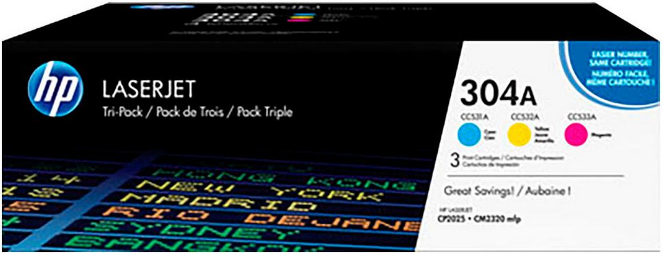HP 304A Toner – Cyan, Magenta, Gelb – 3er-Pack