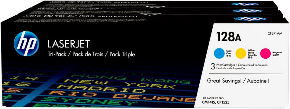 HP 128A Toner – Cyan, Magenta, Gelb – 3er-Pack